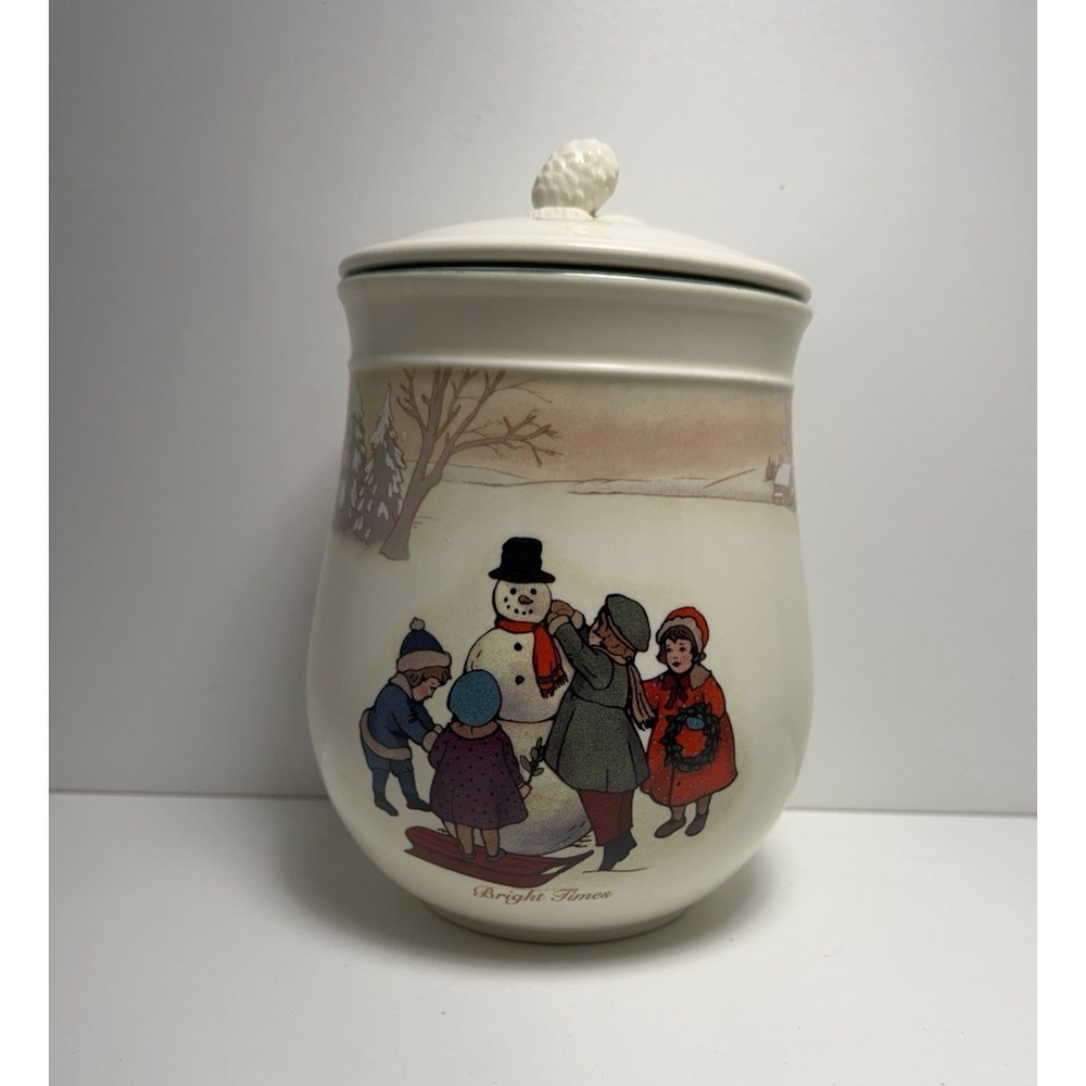 Hallmark Christmas Cookie‎ Jar Canister 8" Airtight Ceramic Bright Times